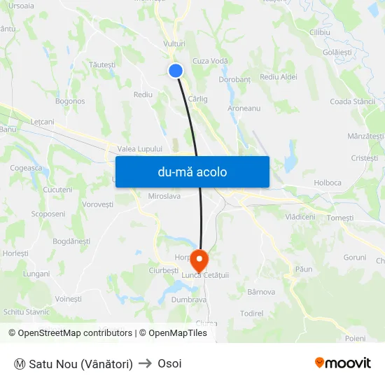 Harta de Ⓜ Satu Nou (Vânători) către Osoi