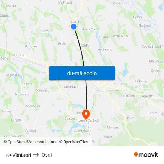 Harta de Ⓜ Vânători către Osoi