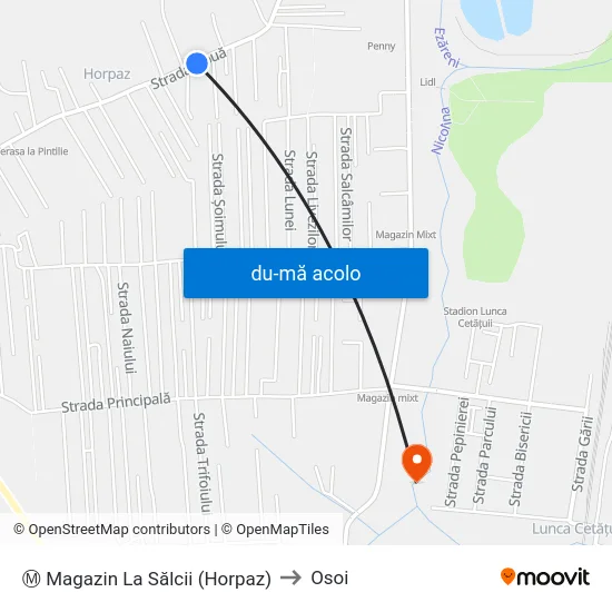 Harta de Ⓜ Magazin La Sălcii (Horpaz) către Osoi