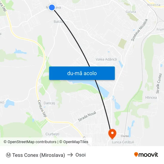 Harta de Ⓜ Tess Conex (Miroslava) către Osoi