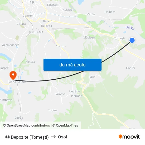 Harta de Ⓜ Depozite (Tomeşti) către Osoi