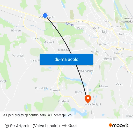 Harta de Ⓜ Str.Arţarului (Valea Lupului) către Osoi