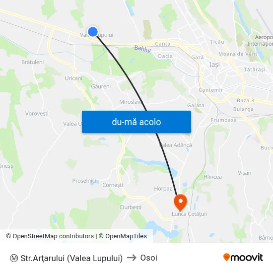 Harta de Ⓜ Str.Arţarului (Valea Lupului) către Osoi