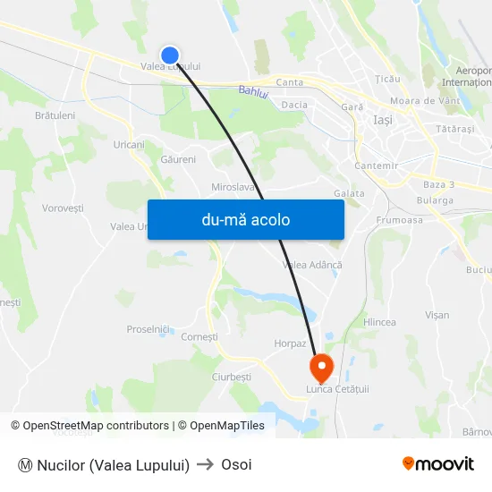 Harta de Ⓜ Nucilor (Valea Lupului) către Osoi