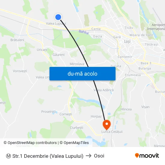 Harta de Ⓜ Str.1 Decembrie (Valea Lupului) către Osoi