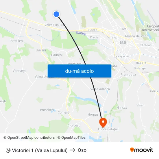 Harta de Ⓜ Victoriei 1 (Valea Lupului) către Osoi