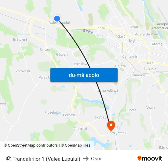 Harta de Ⓜ Trandafirilor 1 (Valea Lupului) către Osoi