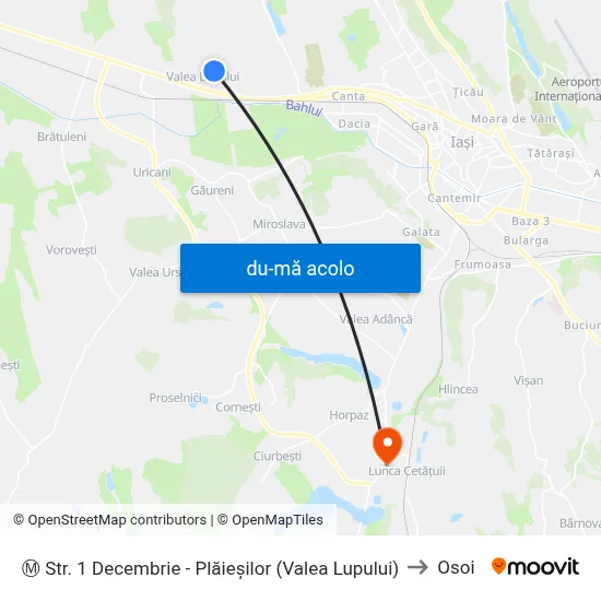 Harta de Ⓜ Str. 1 Decembrie - Plăieșilor (Valea Lupului) către Osoi