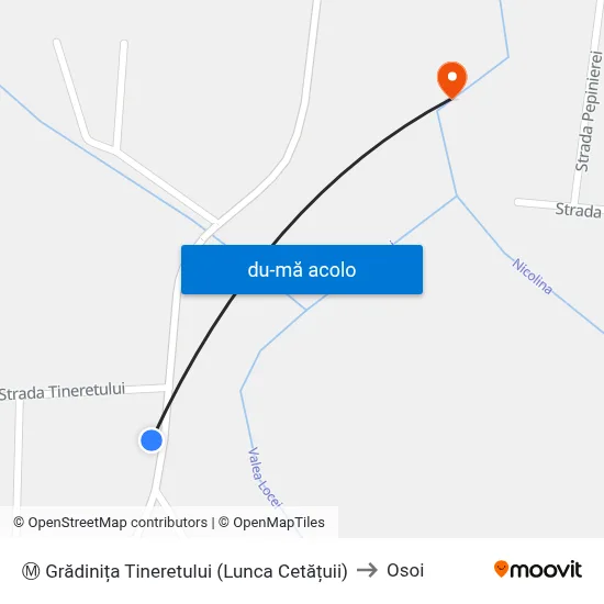 Harta de Ⓜ Grădinița Tineretului (Lunca Cetățuii) către Osoi