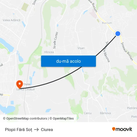Harta de Plopii Fără Soț către Ciurea
