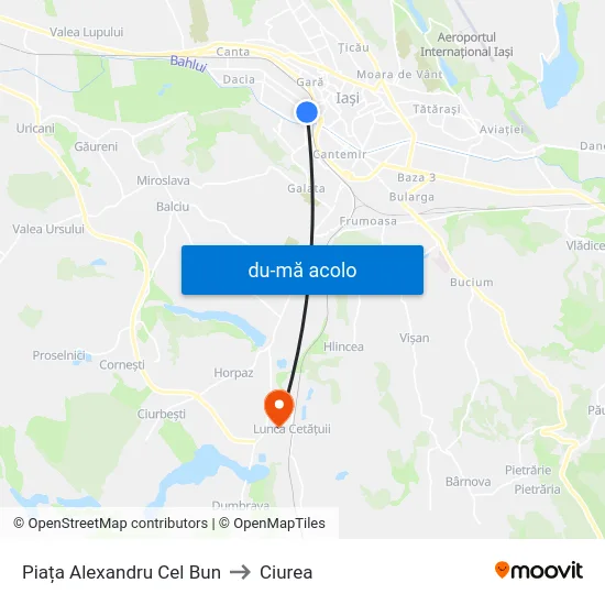 Harta de Piața Alexandru Cel Bun către Ciurea