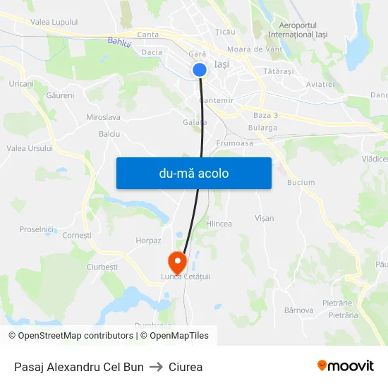 Harta de Pasaj Alexandru Cel Bun către Ciurea