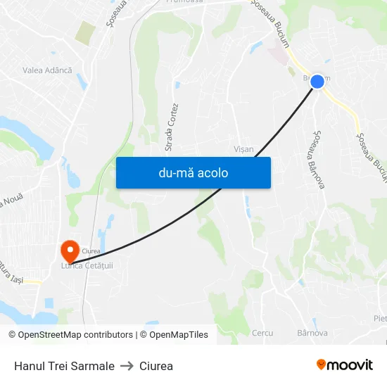 Harta de Hanul Trei Sarmale către Ciurea
