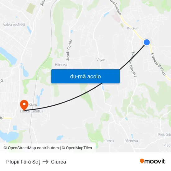 Harta de Plopii Fără Soț către Ciurea