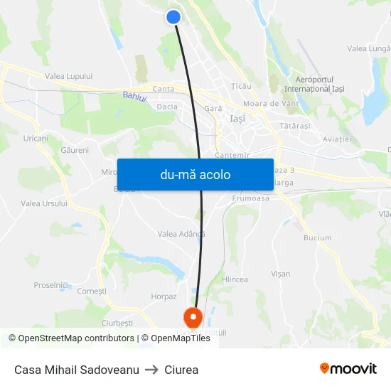 Harta de Casa Mihail Sadoveanu către Ciurea