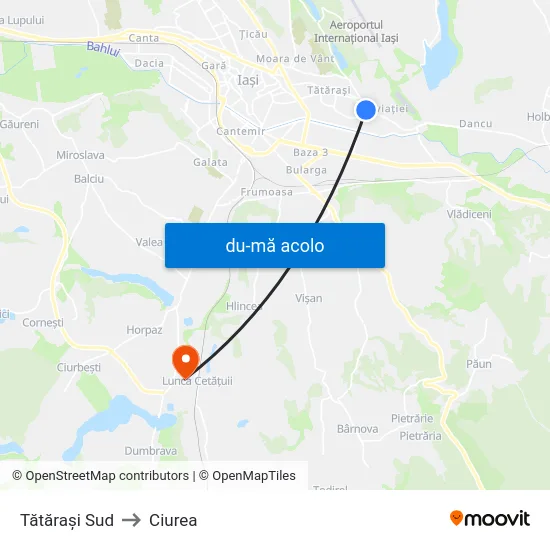 Harta de Tătărași Sud către Ciurea