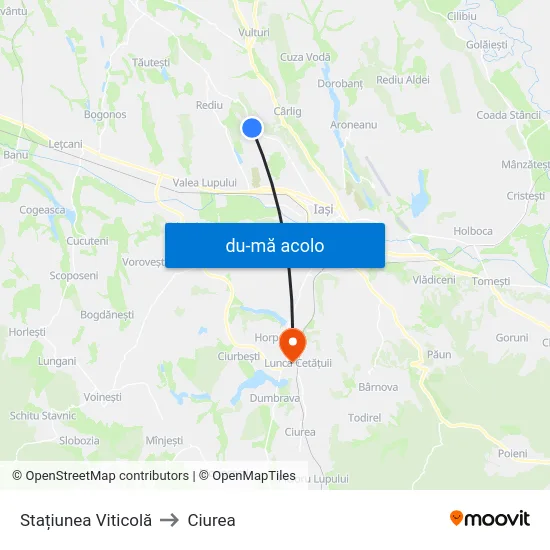 Harta de Stațiunea Viticolă către Ciurea