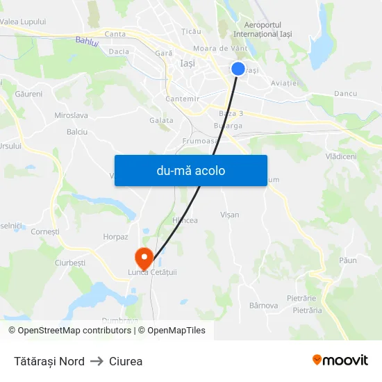 Harta de Tătărași Nord către Ciurea