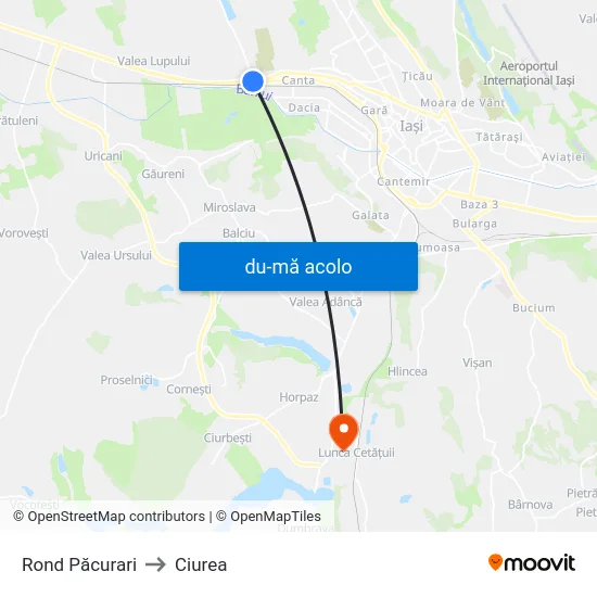 Harta de Rond Păcurari către Ciurea