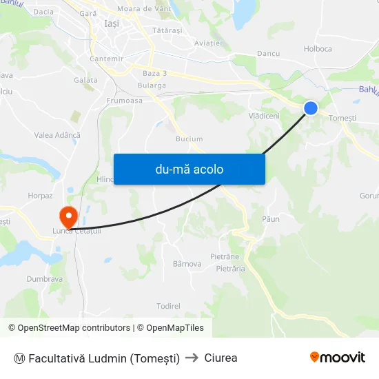 Harta de Ⓜ Facultativă Ludmin (Tomeşti) către Ciurea