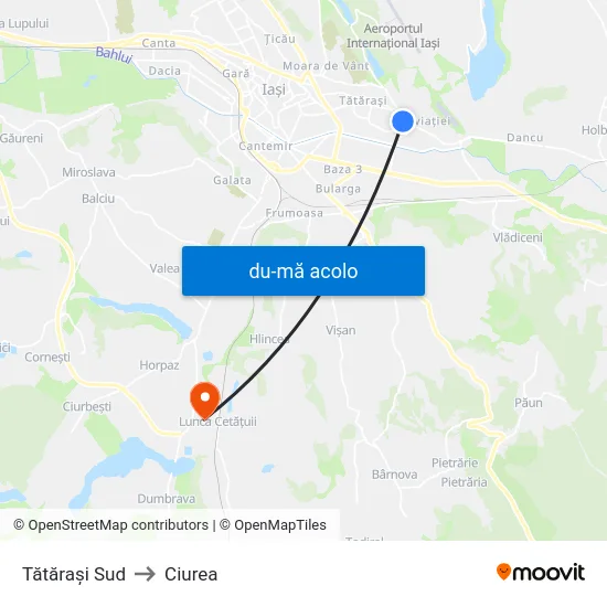 Harta de Tătărași Sud către Ciurea