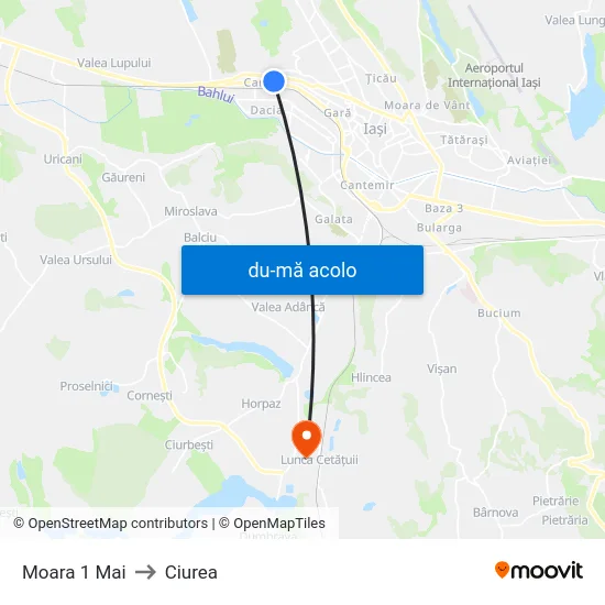 Harta de Moara 1 Mai către Ciurea