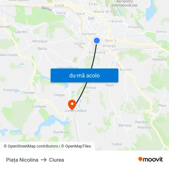 Harta de Piața Nicolina către Ciurea