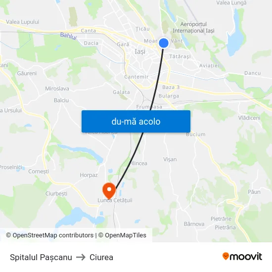 Harta de Spitalul Pașcanu către Ciurea