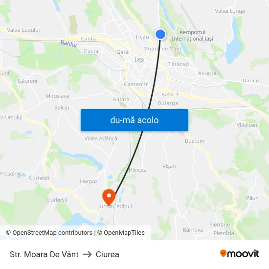 Harta de Str. Moara De Vânt către Ciurea