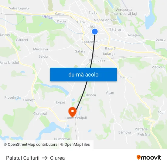 Harta de Palatul Culturii către Ciurea