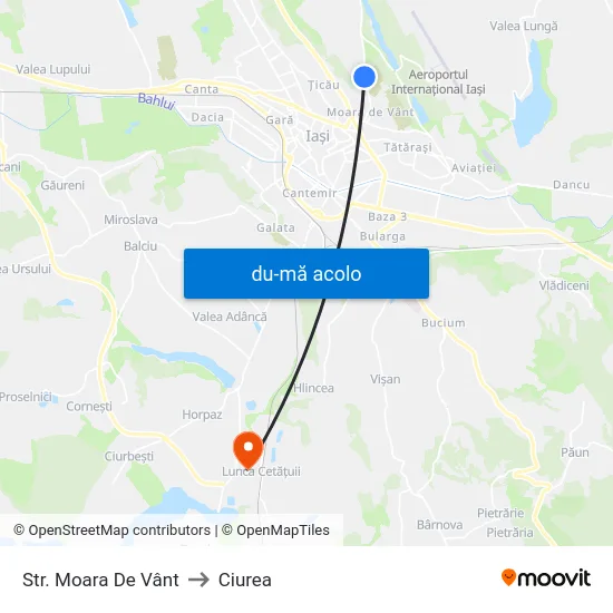Harta de Str. Moara De Vânt către Ciurea