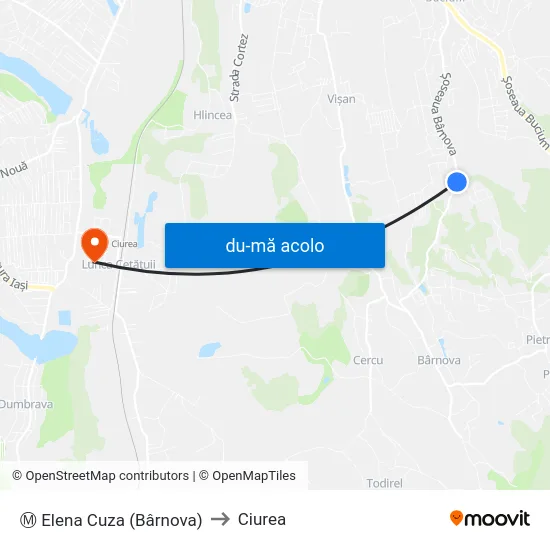 Harta de Ⓜ Elena Cuza (Bârnova) către Ciurea