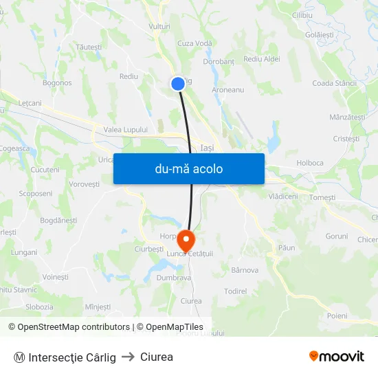 Harta de Ⓜ Intersecţie Cârlig către Ciurea