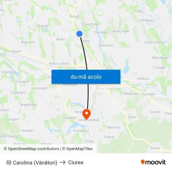 Harta de Ⓜ Carolina (Vânători) către Ciurea