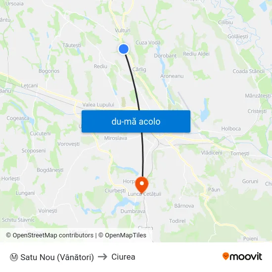 Harta de Ⓜ Satu Nou (Vânători) către Ciurea