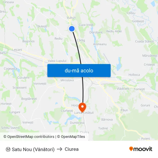 Harta de Ⓜ Satu Nou (Vânători) către Ciurea
