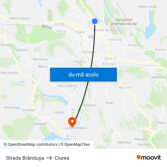 Harta de Strada Brândușa către Ciurea