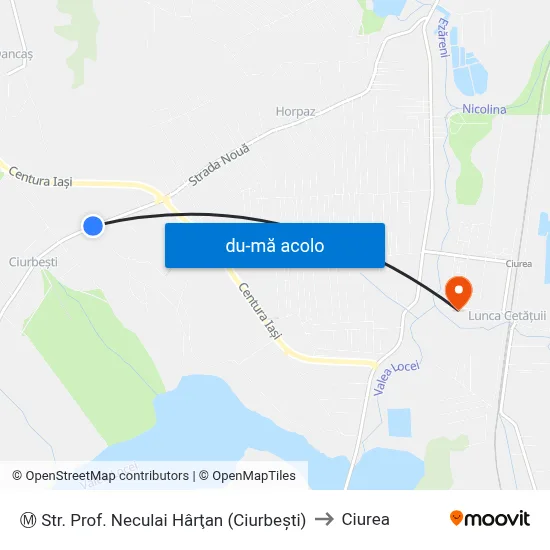Harta de Ⓜ Str. Prof. Neculai Hârţan (Ciurbeşti) către Ciurea