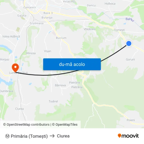 Harta de Ⓜ Primăria (Tomeşti) către Ciurea