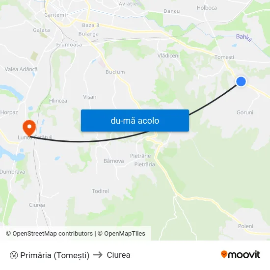 Harta de Ⓜ Primăria (Tomeşti) către Ciurea