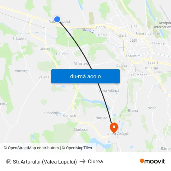 Harta de Ⓜ Str.Arţarului (Valea Lupului) către Ciurea