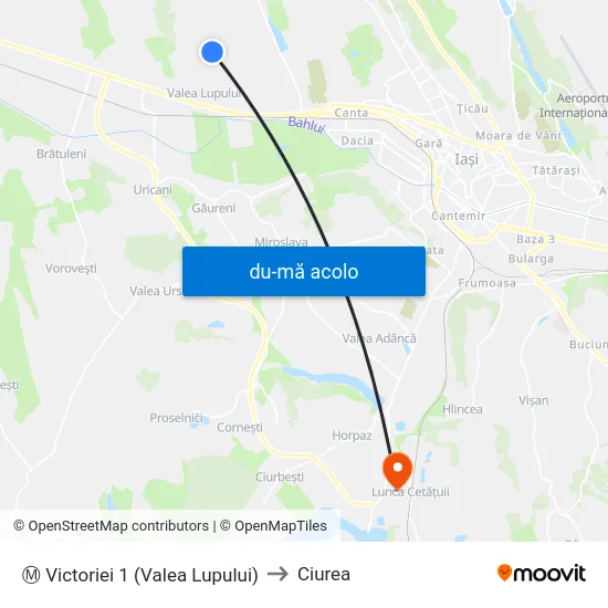 Harta de Ⓜ Victoriei 1 (Valea Lupului) către Ciurea