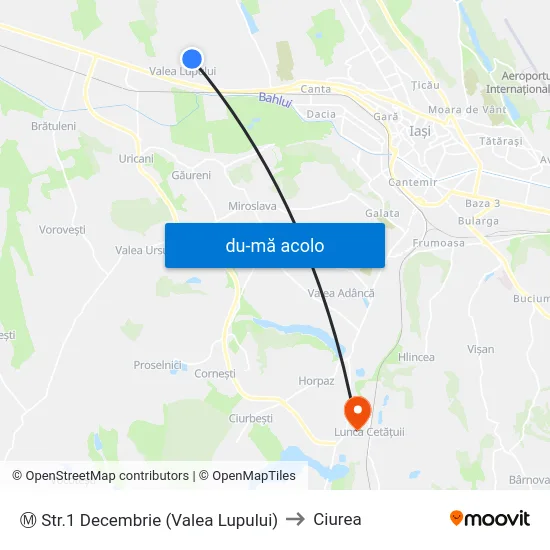 Harta de Ⓜ Str.1 Decembrie (Valea Lupului) către Ciurea