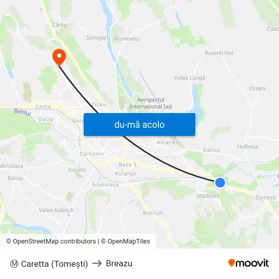Harta de Ⓜ Caretta (Tomeşti) către Breazu