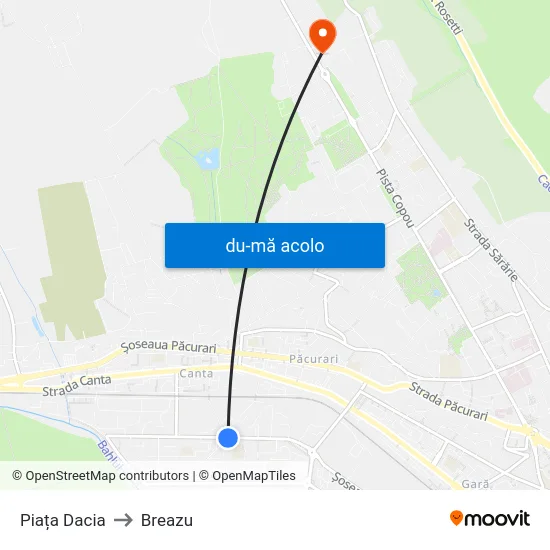 Harta de Piața Dacia către Breazu