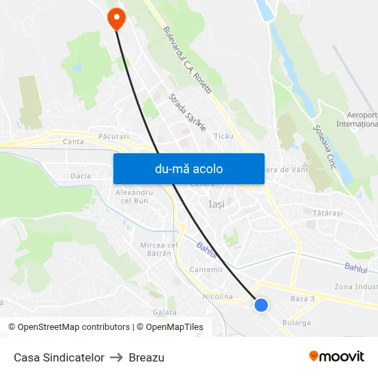 Harta de Casa Sindicatelor către Breazu