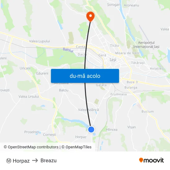 Harta de Ⓜ Horpaz către Breazu