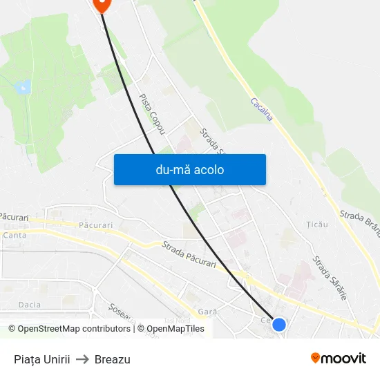 Harta de Piața Unirii către Breazu