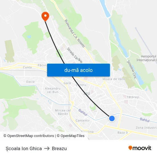 Harta de Școala Ion Ghica către Breazu