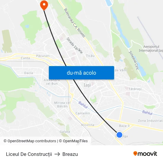 Harta de Liceul De Construcții către Breazu